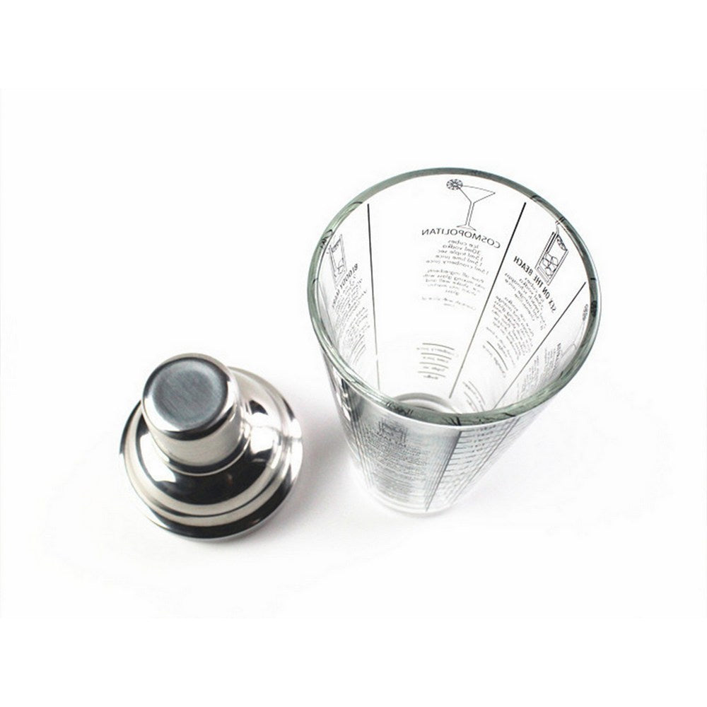 400ml Glass Cocktail Martini Drink Shaker with Recipe Marking Barware