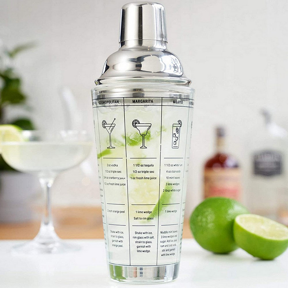 400ml Glass Cocktail Martini Drink Shaker with Recipe Marking Barware