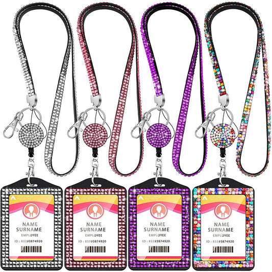 4Pcs Vertical PU Leather ID Badge Holder with Lanyard Metal Clip and Key Ring