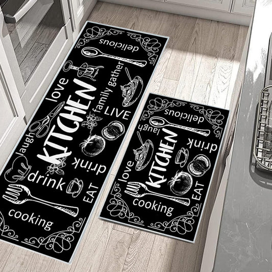 PVC Leather Kitchen Rug and Mats for Kitchen Sink Office Standing Desk Black