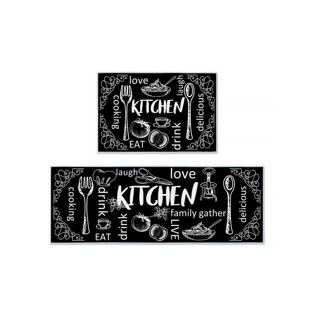 PVC Leather Kitchen Rug and Mats for Kitchen Sink Office Standing Desk Black