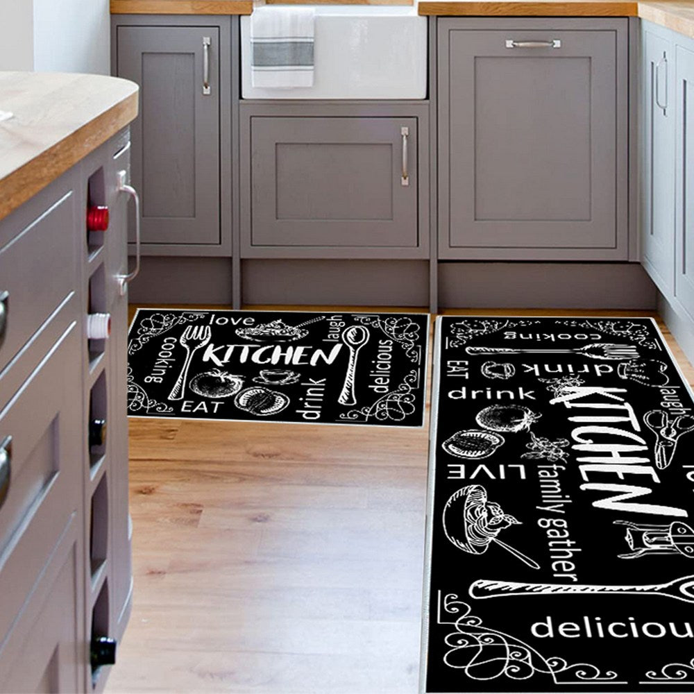 PVC Leather Kitchen Rug and Mats for Kitchen Sink Office Standing Desk Black