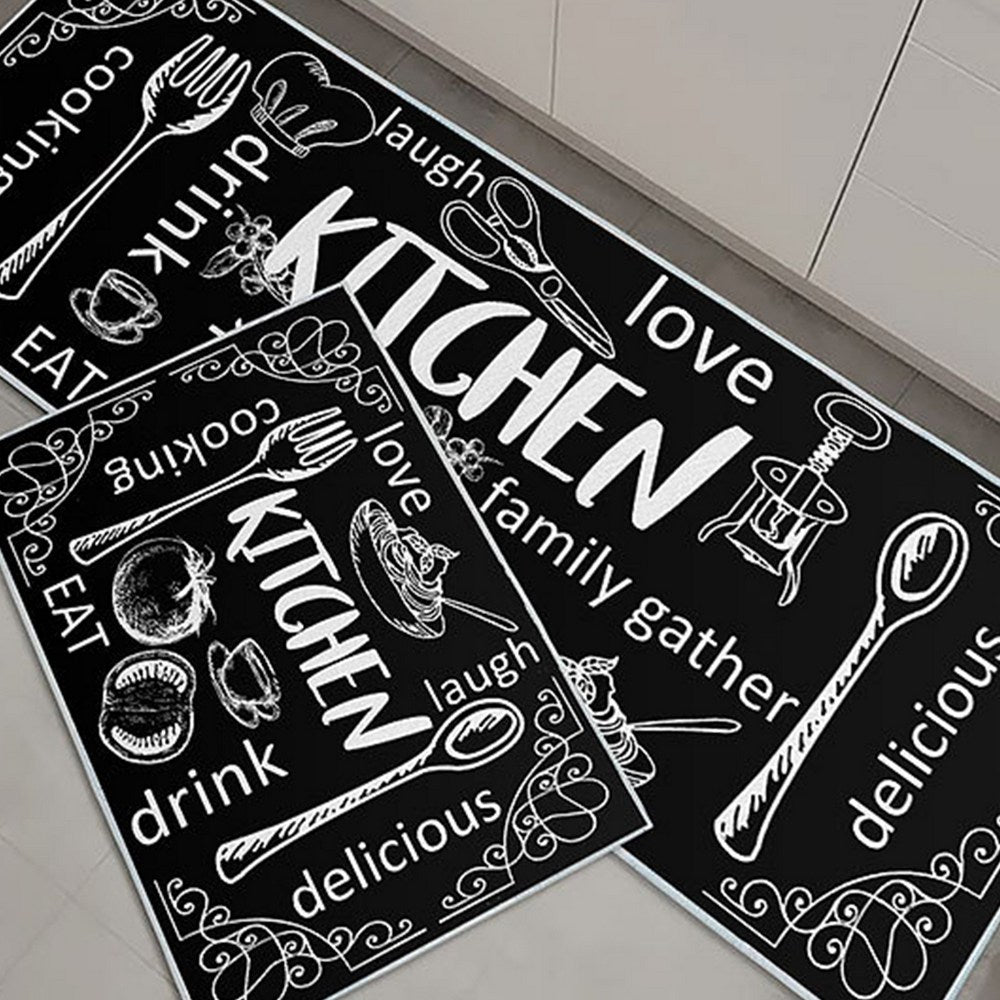 PVC Leather Kitchen Rug and Mats for Kitchen Sink Office Standing Desk Black