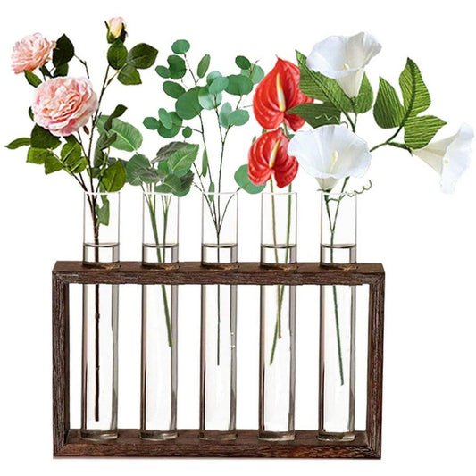Wall Hanging Glass Planter Tabletop Plant Terrarium Flower Vase with 5 Test Tube