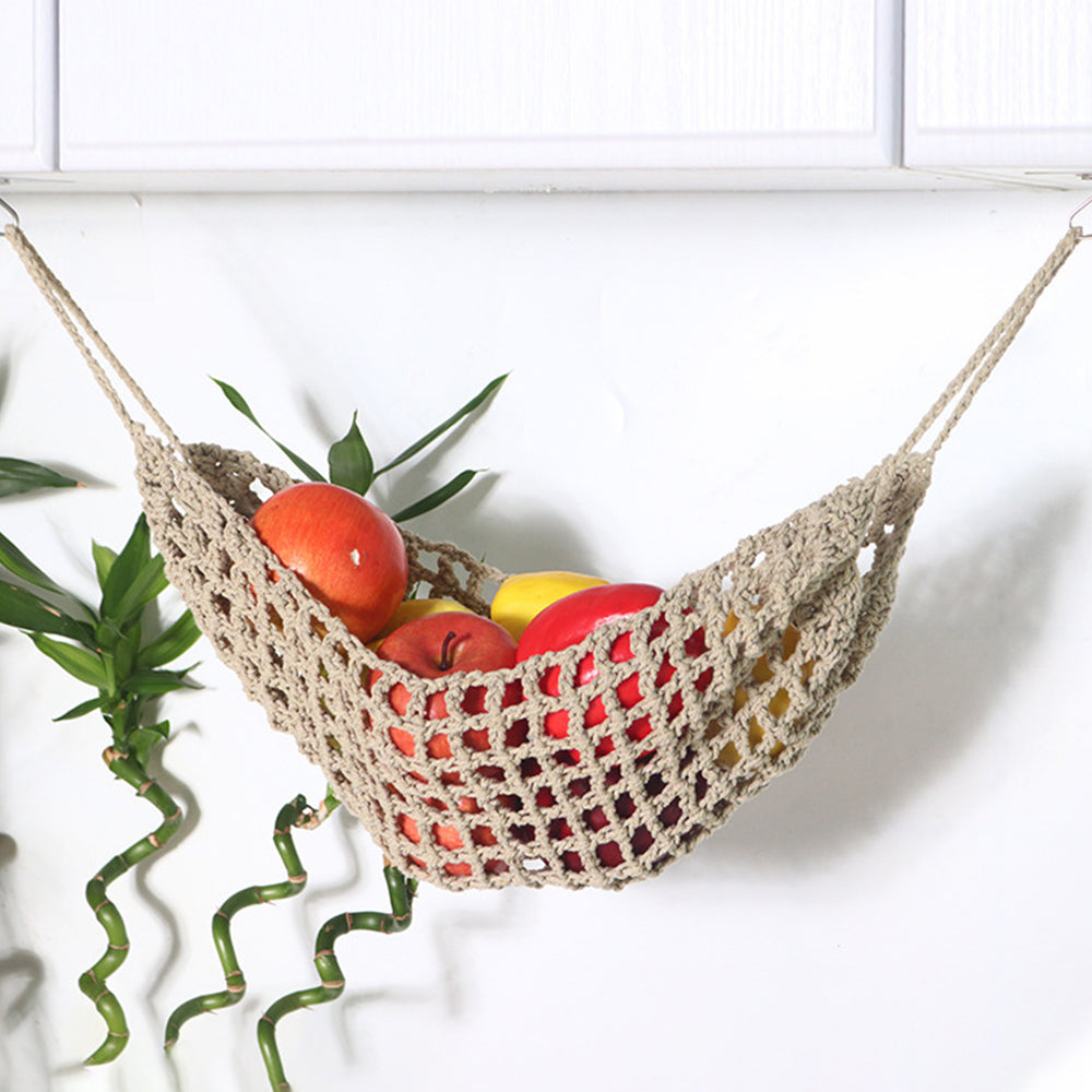 Woven Fruit Hammock Holder Cotton Under Cabinet Hanging Net Basket