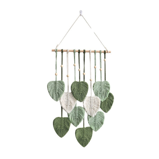 Boho Macrame Tapestry Hand Woven Cotton Wall Hanging Chic Leaf Home Decor Art - Green