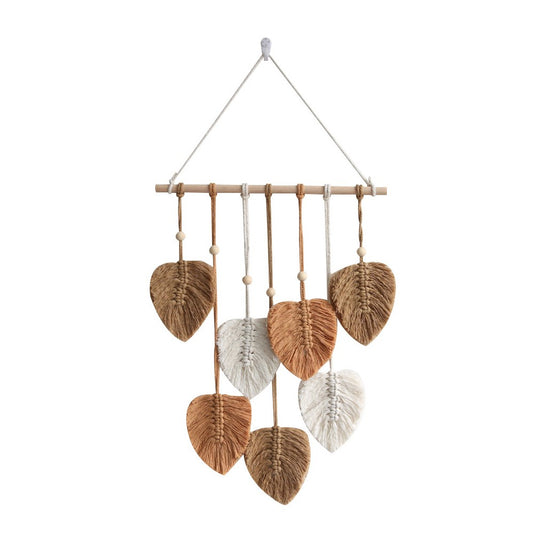 Boho Macrame Tapestry Hand Woven Cotton Wall Hanging Chic Leaf Home Decor Art - Khaki