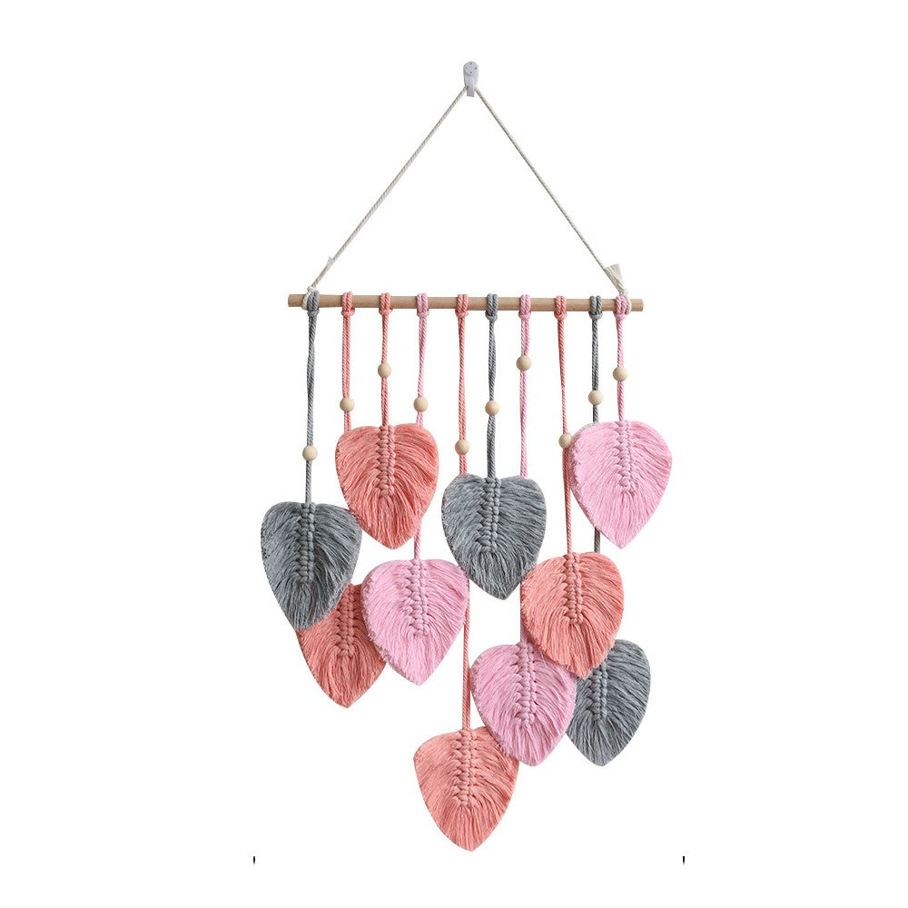 Boho Macrame Tapestry Hand Woven Cotton Wall Hanging Chic Leaf Home Decor Art - Pink