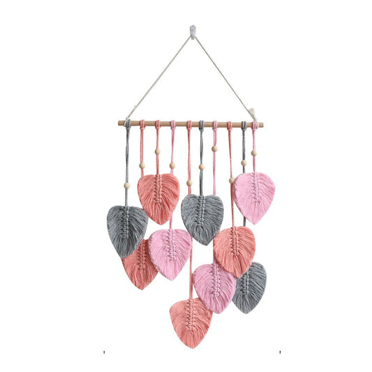 Boho Macrame Tapestry Hand Woven Cotton Wall Hanging Chic Leaf Home Decor Art - Pink