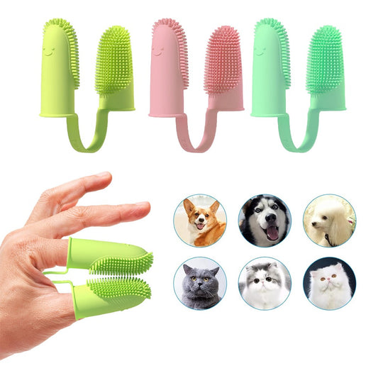 3Pcs Double-finger Pet Toothbrush Silicone Finger Cat Dog Tooth Brushing Kit