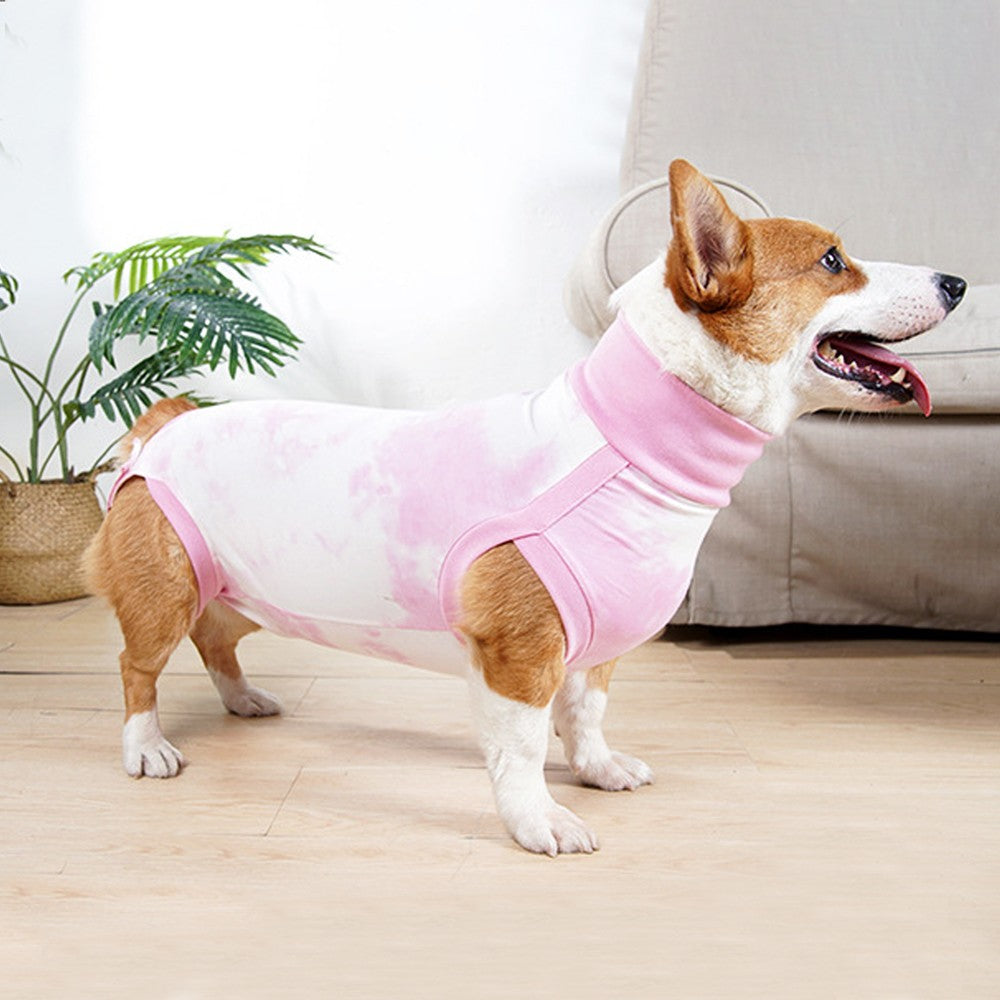 Dog Recovery Suit Pet Recovery Shirt Dog Abdominal Wounds Care Clothes - Pink XL
