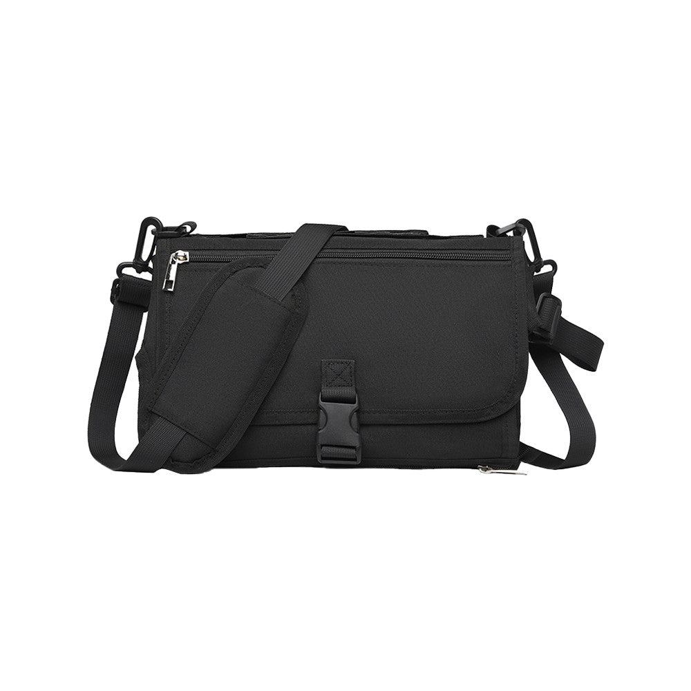 Foldable Water-resistant Diaper Changing Pad Bag with Shoulder Strap - Black