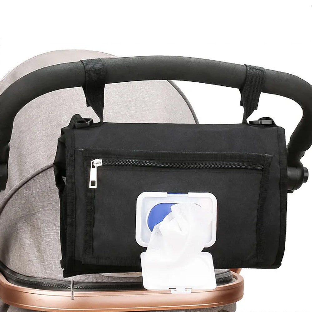 Foldable Water-resistant Diaper Changing Pad Bag with Shoulder Strap - Black