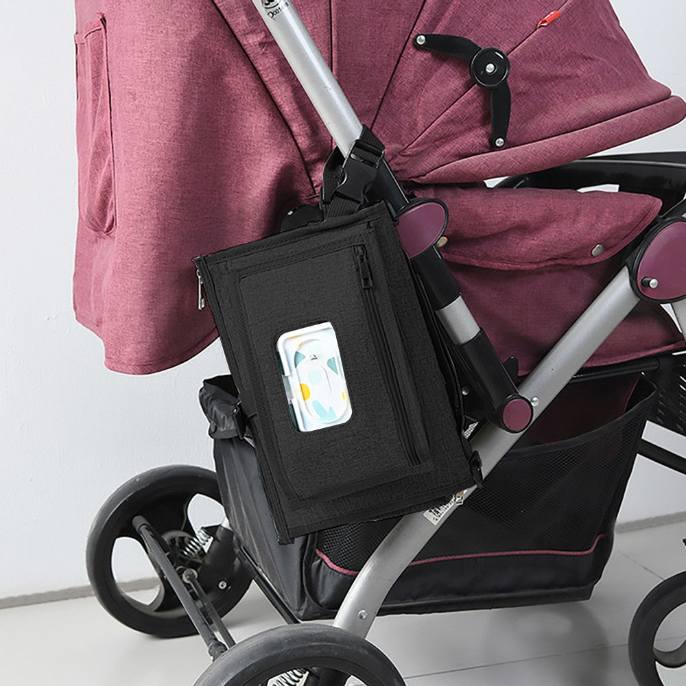 Foldable Water-resistant Diaper Changing Pad Bag with Shoulder Strap - Black