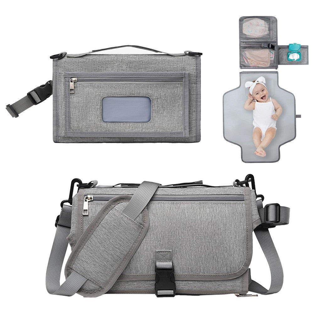 Foldable Water-resistant Diaper Changing Pad Bag with Shoulder Strap - Grey