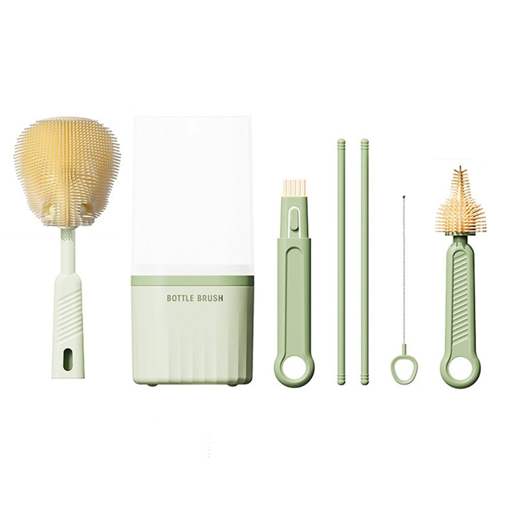 Travel Bottle Brush Set Extendable Silicone Bottle Brush with Portable Storage Case - Green