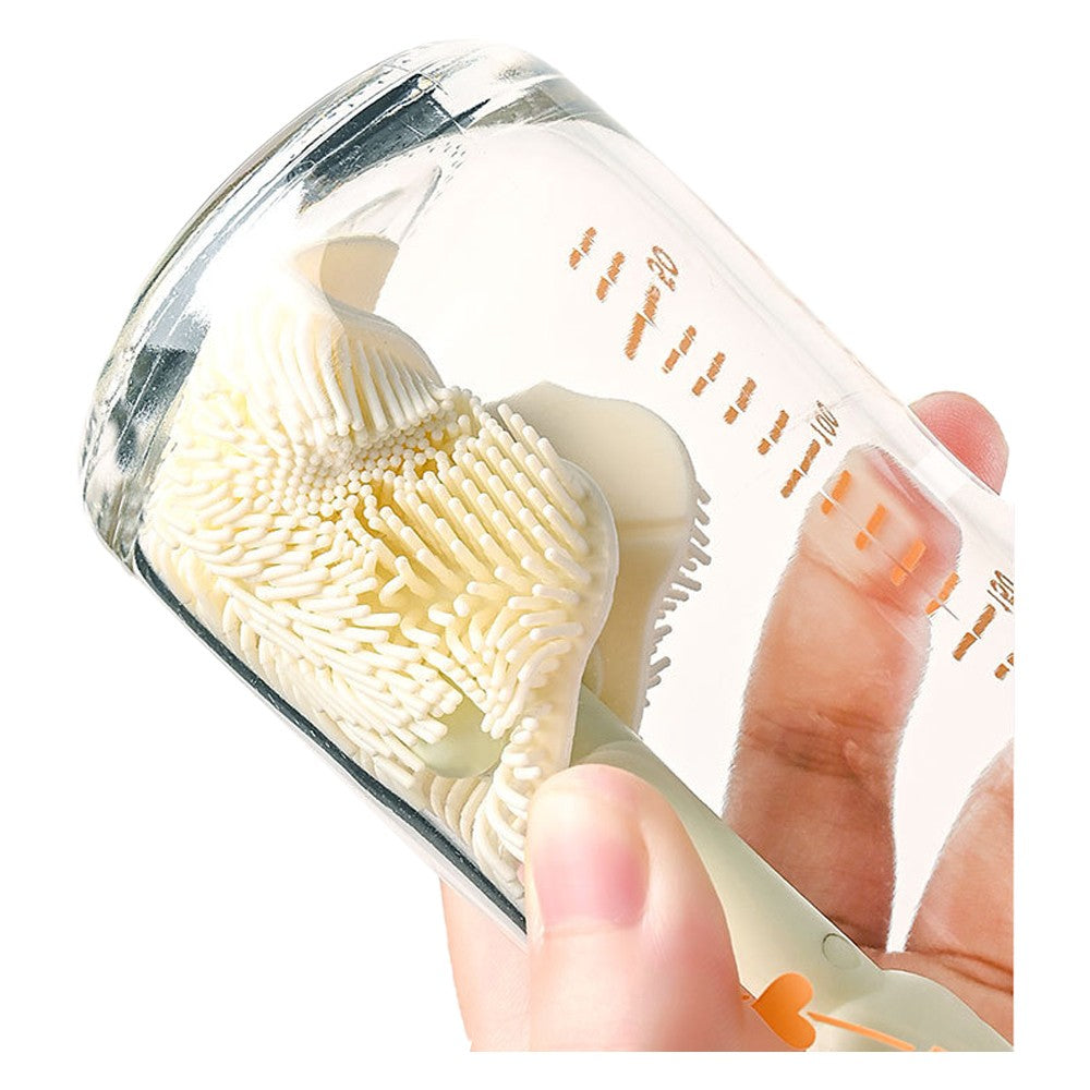 Travel Bottle Brush Set Extendable Silicone Bottle Brush with Portable Storage Case - Green