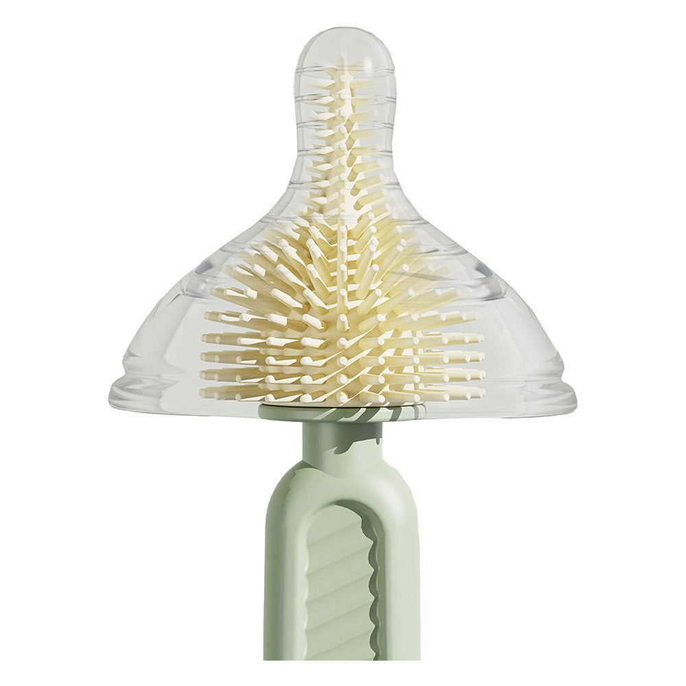 Travel Bottle Brush Set Extendable Silicone Bottle Brush with Portable Storage Case - Green