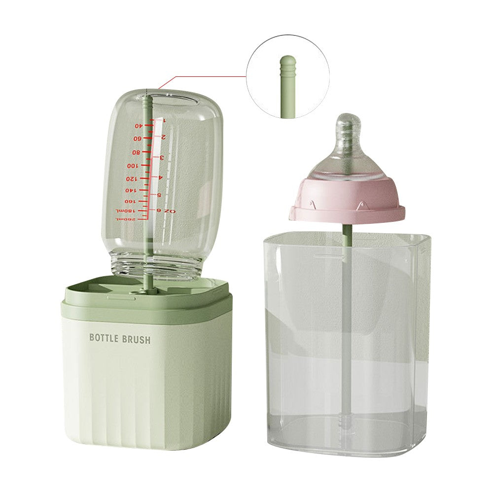 Travel Bottle Brush Set Extendable Silicone Bottle Brush with Portable Storage Case - Green