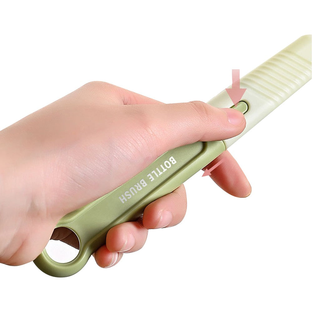 Travel Bottle Brush Set Extendable Silicone Bottle Brush with Portable Storage Case - Green