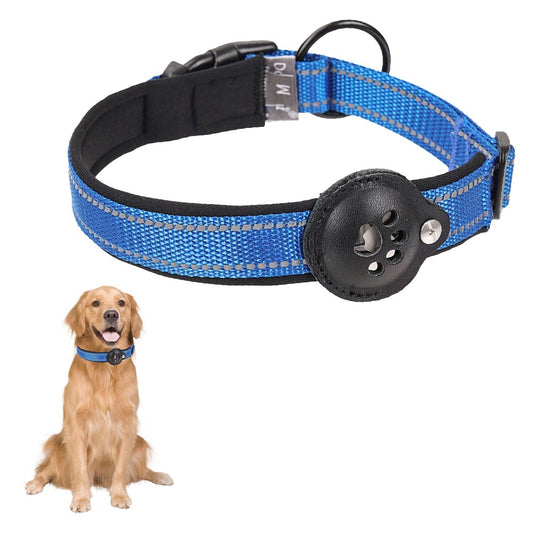Reflective Pet Dog Collar with AirTag Holder - Blue M