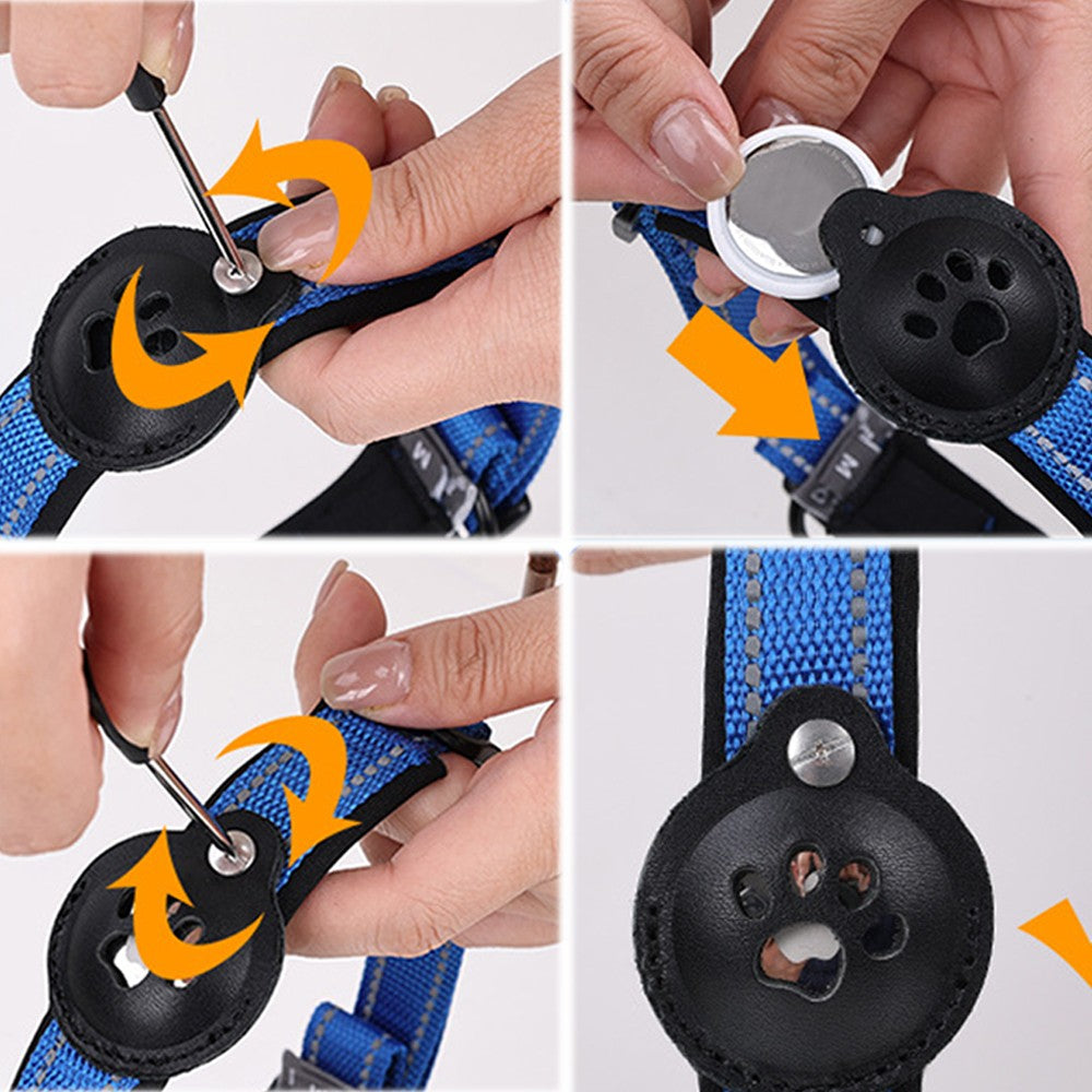 Reflective Pet Dog Collar with AirTag Holder - Blue M