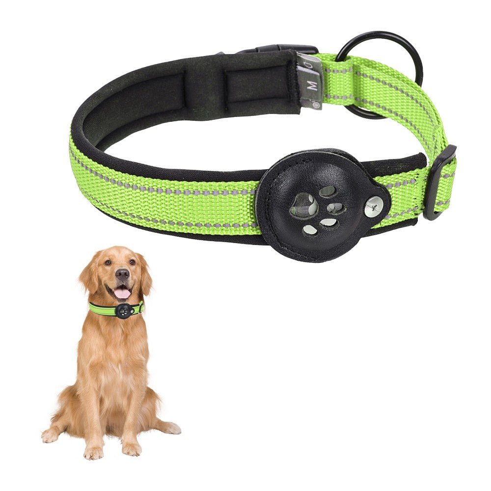 Reflective Pet Dog Collar with AirTag Holder - Green M
