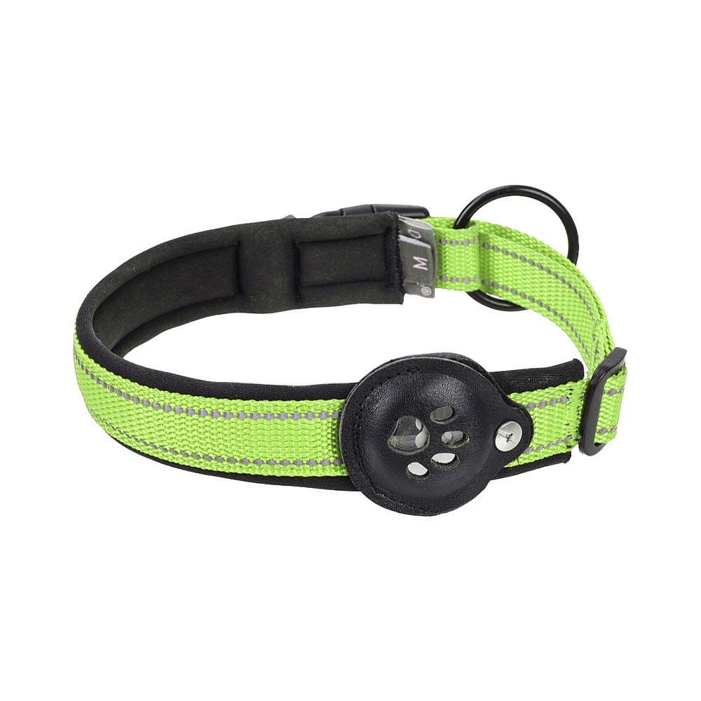 Reflective Pet Dog Collar with AirTag Holder - Green L