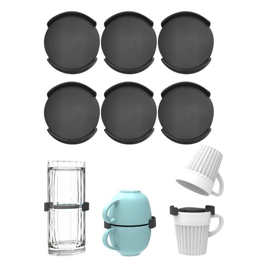 6Pcs Mug Organizers Coffee Cup Stackers Holders Save Cabinet Space - Black
