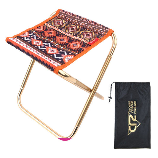 Portable Folding Chair Outdoor Camping Stool Seat with Storage Bag - Orange
