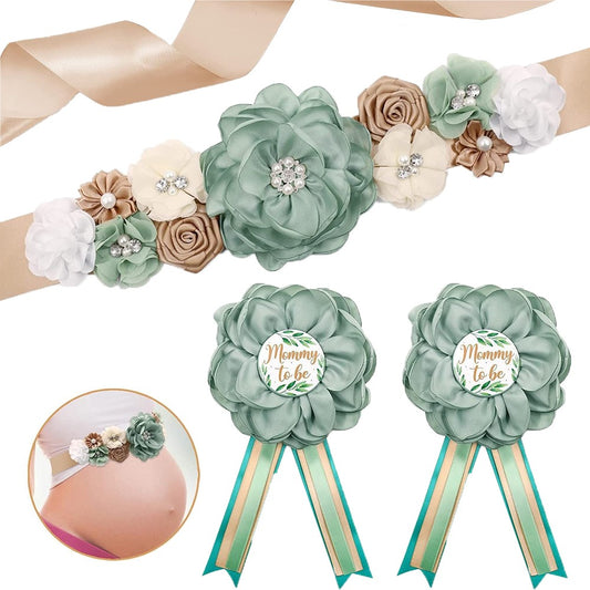 Maternity Sash and Corsage Kit Gender Reveal Party Keepsake Photo Props - Green