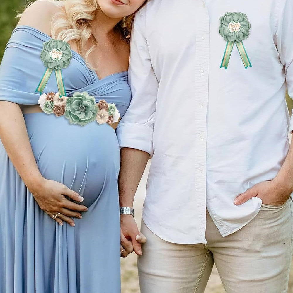 Maternity Sash and Corsage Kit Gender Reveal Party Keepsake Photo Props - Green