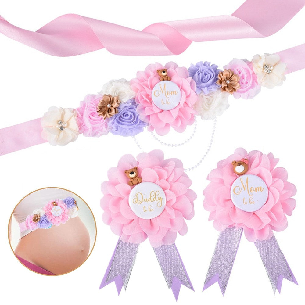 Maternity Sash and Corsage Kit Gender Reveal Party Keepsake Photo Props - Pink