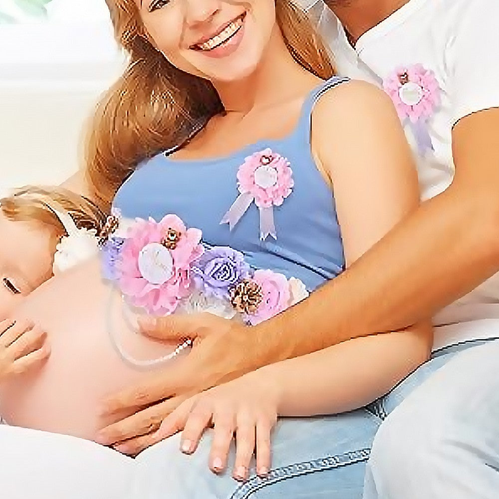 Maternity Sash and Corsage Kit Gender Reveal Party Keepsake Photo Props - Pink
