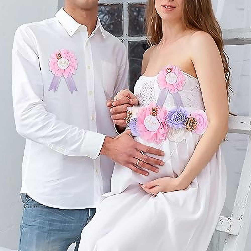 Maternity Sash and Corsage Kit Gender Reveal Party Keepsake Photo Props - Pink
