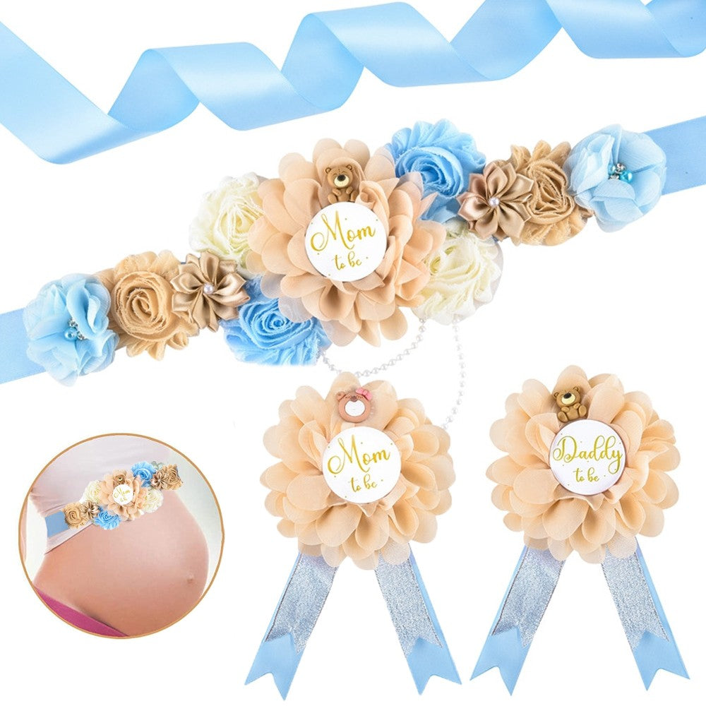 Maternity Sash and Corsage Kit Gender Reveal Party Keepsake Photo Props - Blue