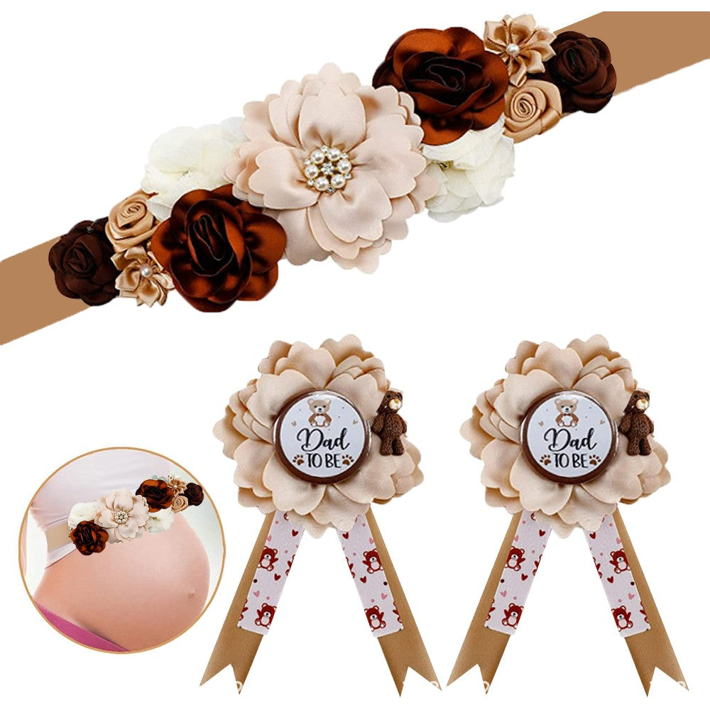 Maternity Sash and Corsage Kit Gender Reveal Party Keepsake Photo Props - Brown