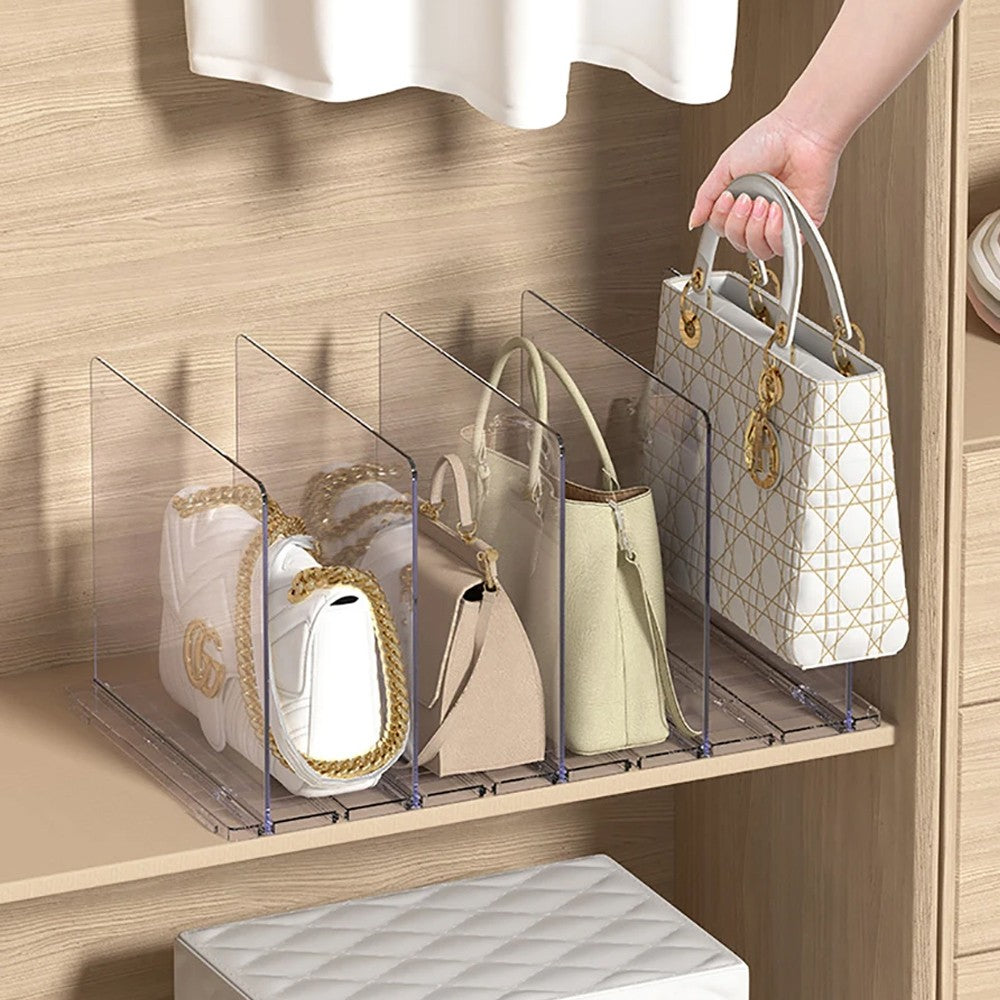 4 Compartment Adjustable Closet Shelf Dividers for Handbags Purse Clothes Books