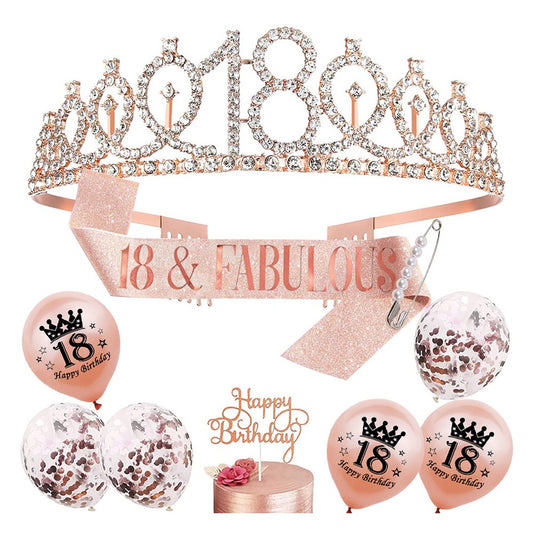 10-Piece 18th Birthday Decoration Set Birthday Crown and Sash for Girls Women