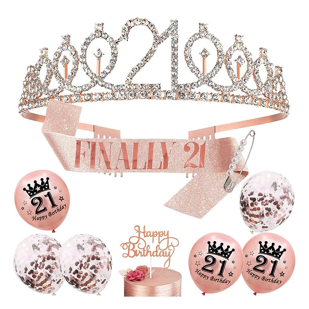 10-Piece 21st Birthday Decoration Set Birthday Crown and Sash for Girls Women