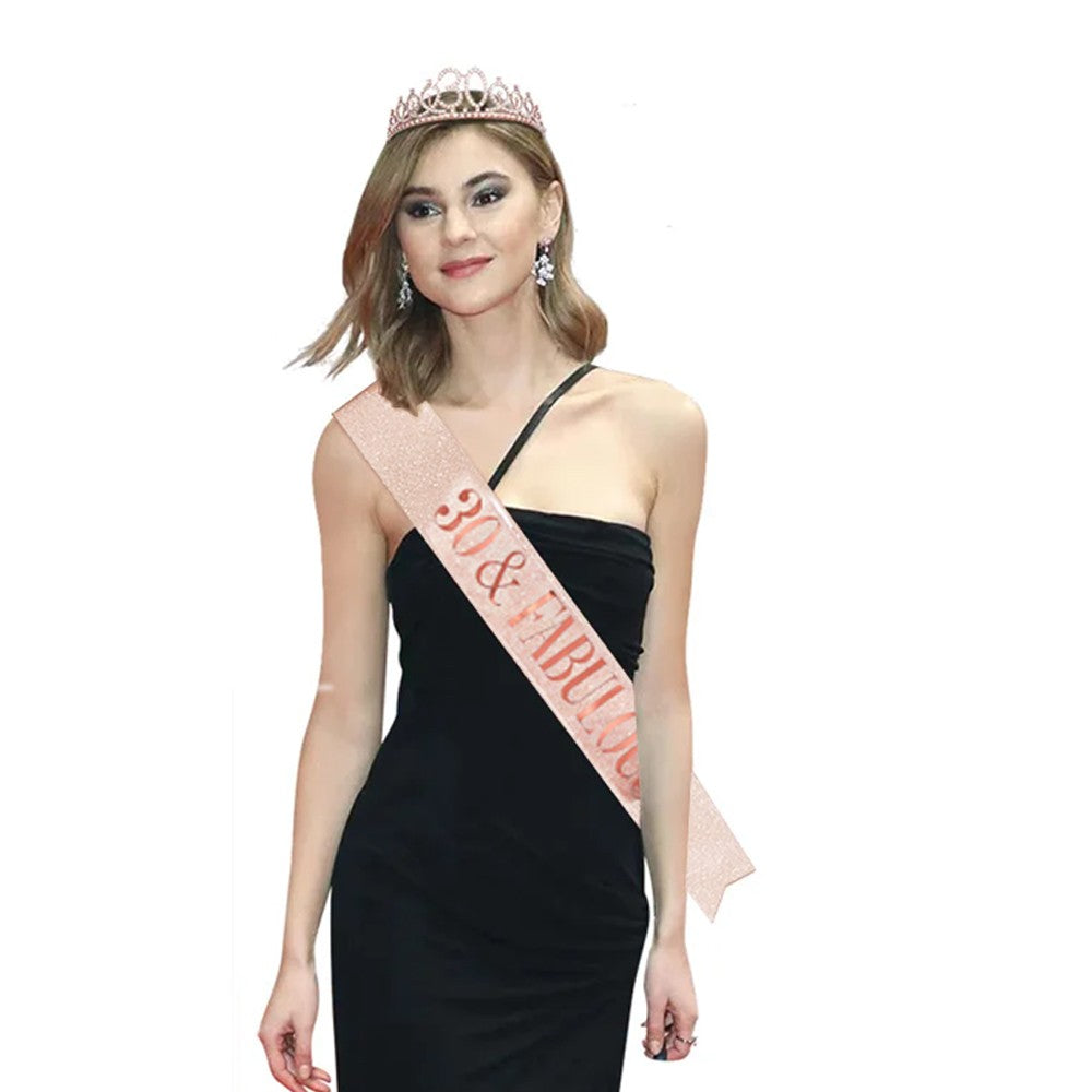 10-Piece 30th Birthday Decoration Set Birthday Crown and Sash for Girls Women