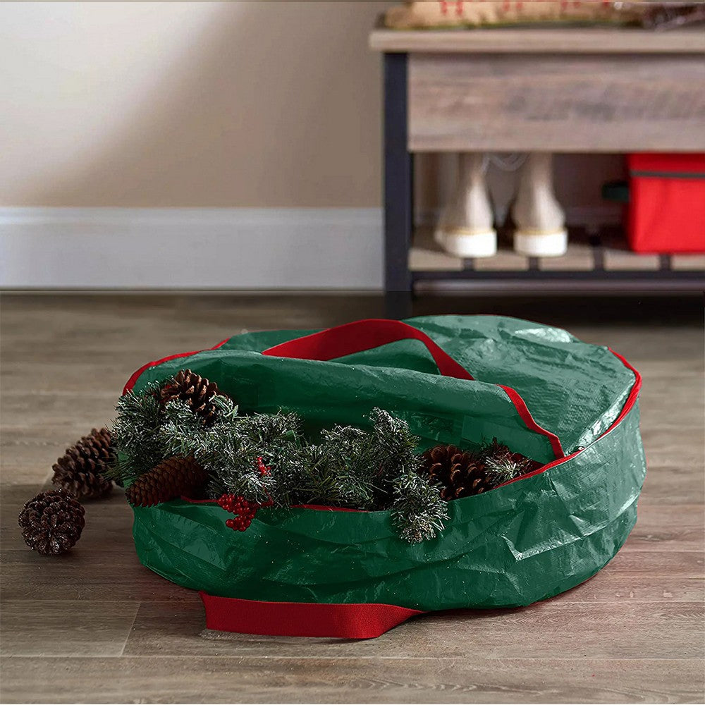 90x20cm Dust Proof Christmas Wreath Storage Bag Waterproof Xmas Wreath Garland Zipped Storage Bag Green