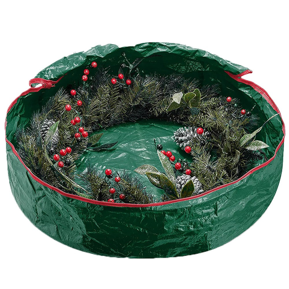 60x18cm Dust Proof Christmas Wreath Storage Bag Waterproof Xmas Wreath Garland Zipped Storage Bag Green