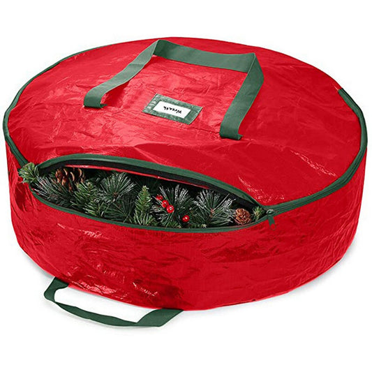 60x18cm Dust Proof Christmas Wreath Storage Bag Waterproof Xmas Wreath Garland Zipped Storage Bag Red