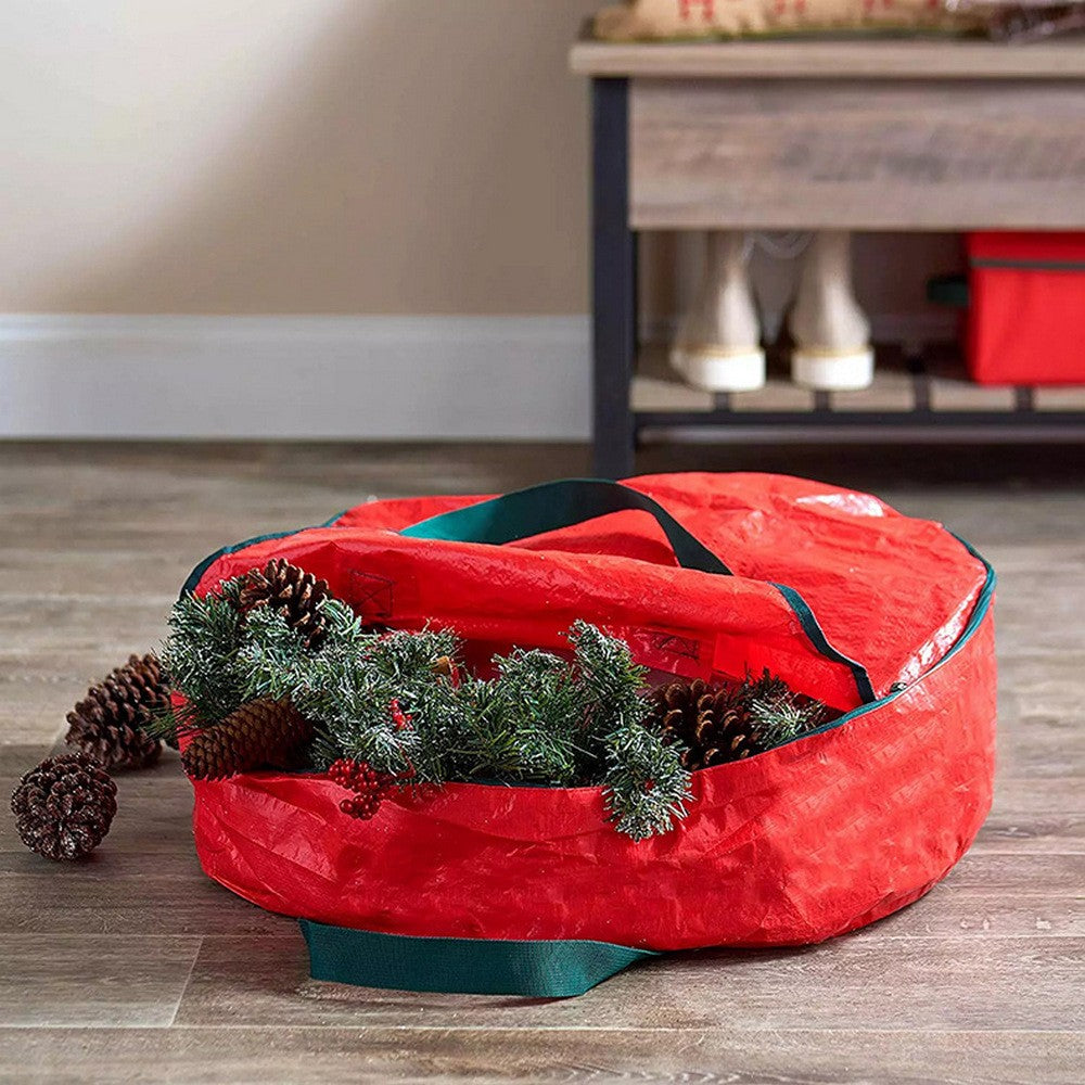 60x18cm Dust Proof Christmas Wreath Storage Bag Waterproof Xmas Wreath Garland Zipped Storage Bag Red