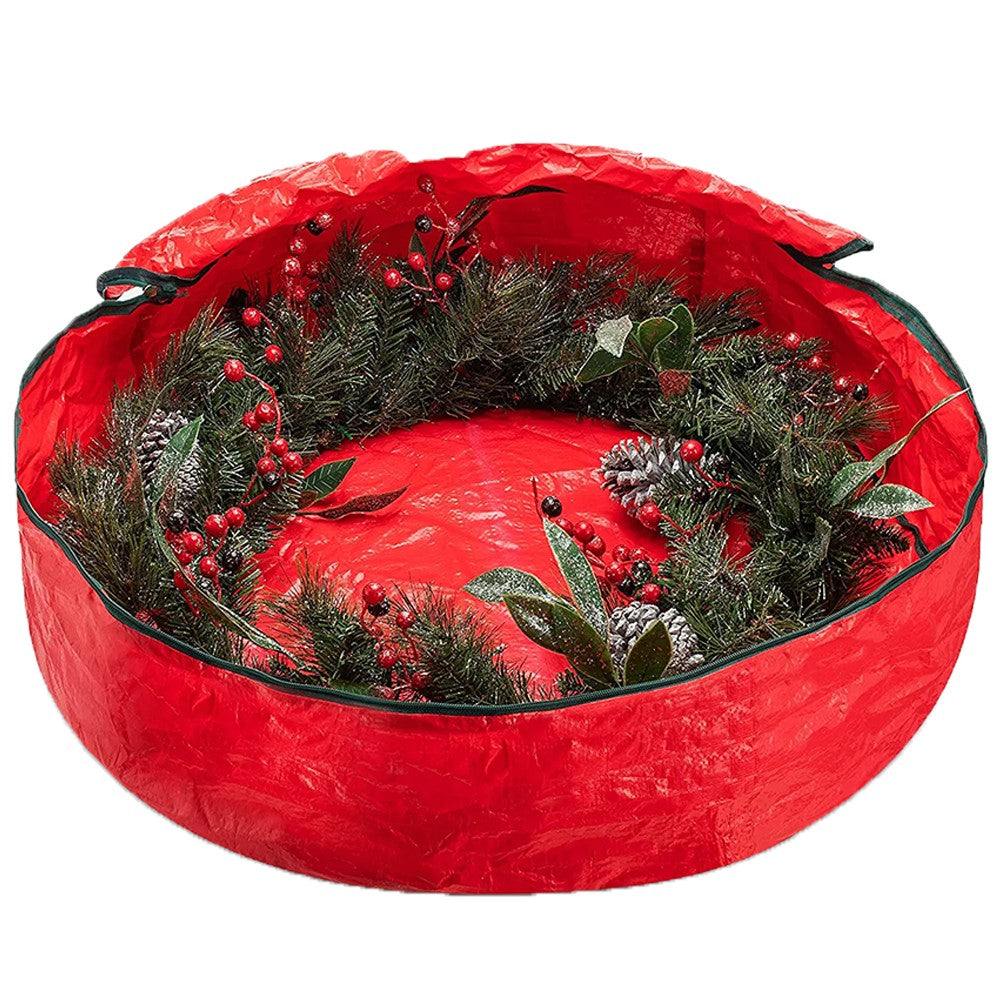 76x20cm Dust Proof Christmas Wreath Storage Bag Waterproof Xmas Wreath Garland Zipped Storage Bag Red