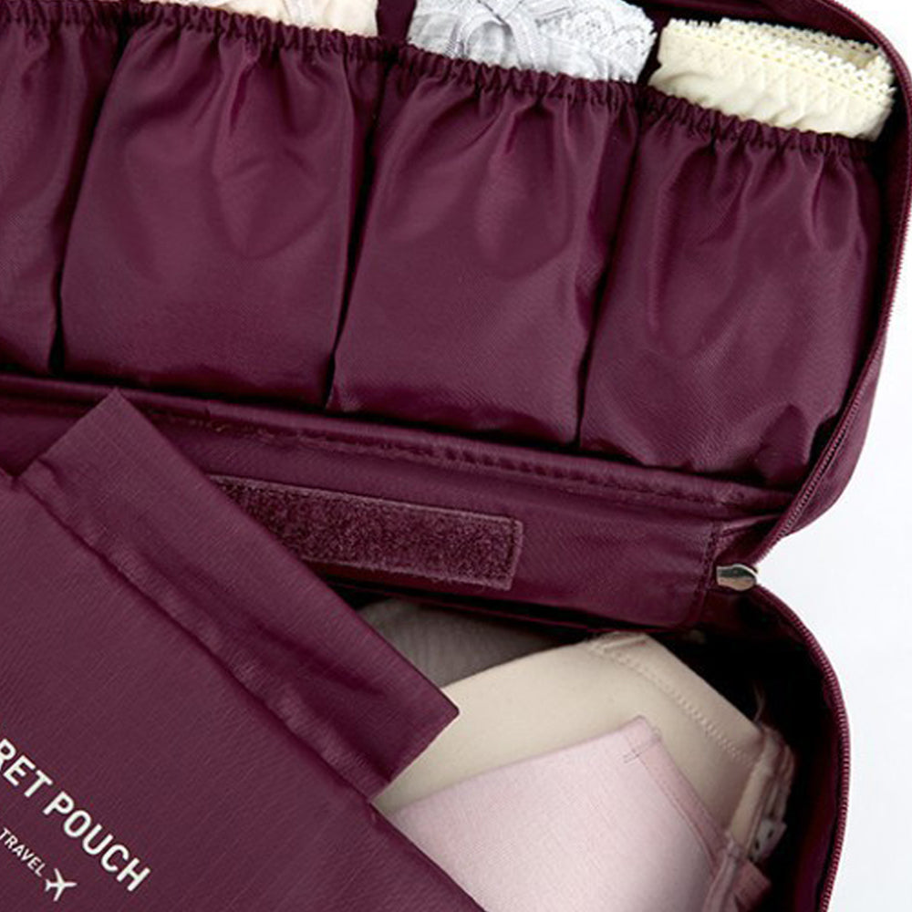 Travel Underwear Bra Storage Bag Lingerie Socks Organizers Wine Red