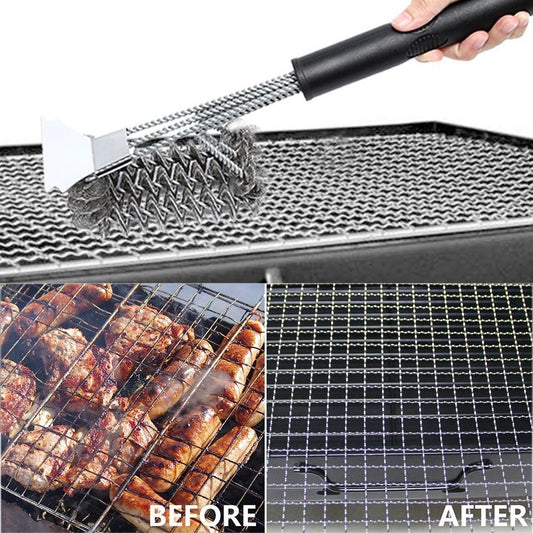 2 X BBQ Grill Cleaning Brush and Scraper Bristle Free Barbecue Cleaner with Triple Head Scrubber for Grill Cooking Grates and Racks Style 1