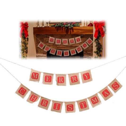Merry Christmas Banners Linen Christmas Party Decoration Flags