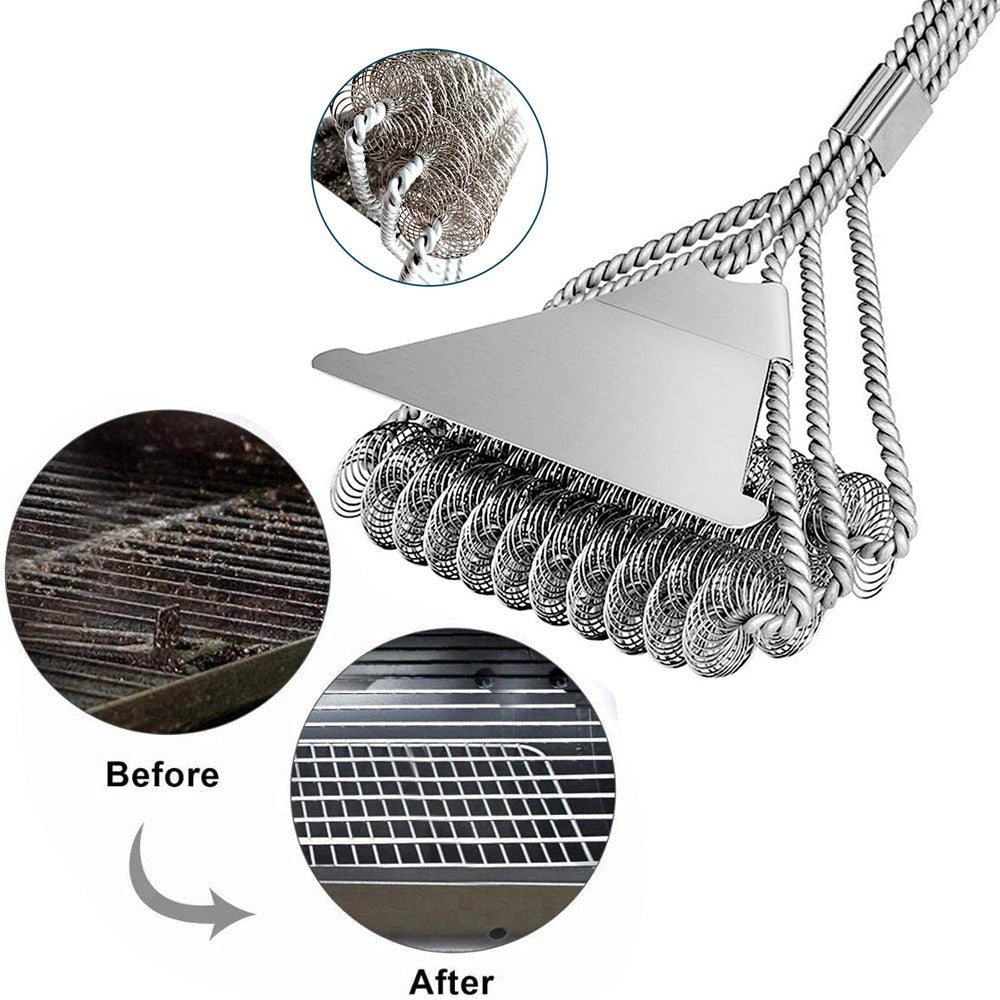 2 X BBQ Grill Cleaning Brush and Scraper Bristle Free Barbecue Cleaner with Triple Head Scrubber for Grill Cooking Grates and Racks Style 2